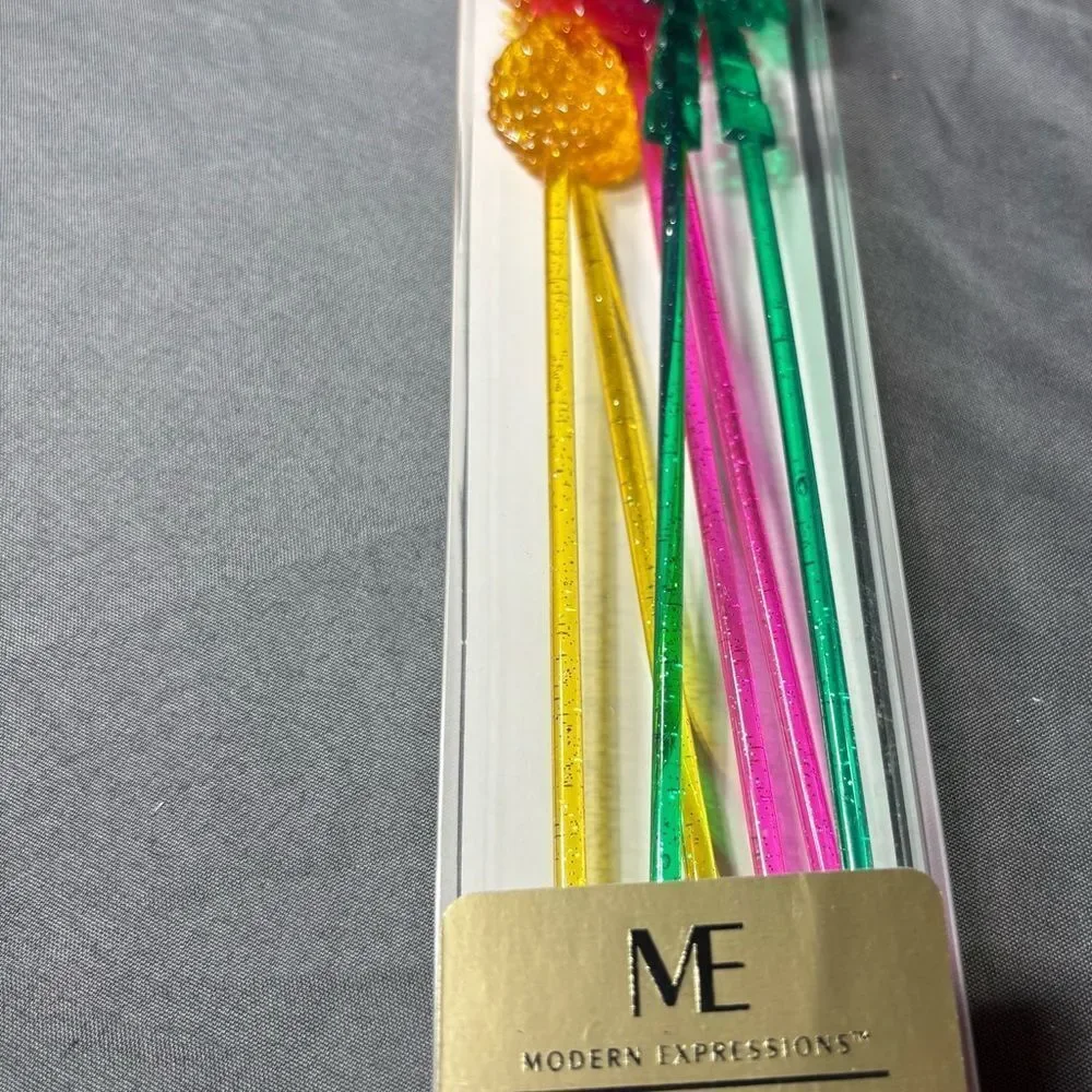 3 pc New Flamingo Multi-Color Cocktail Stirrers & Pink Flamingo Pen Set - Picture 4 of 4